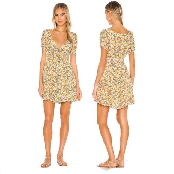 Free People Sz 6 Forget Me Not Dress Yellow Floral Print Mini Nwt - Picture 16 of 16